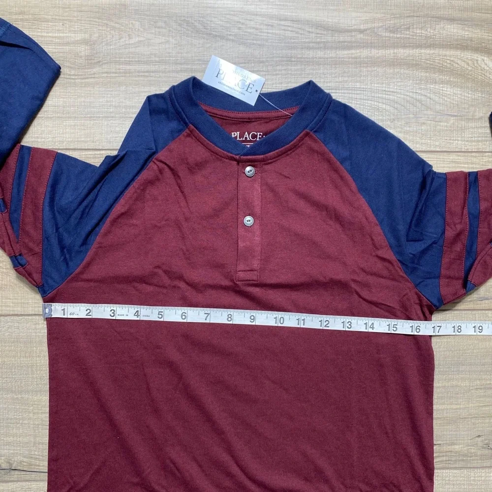 The Children's Place Boys Striped Arm Long Sleeve Henley Top Size Large Red Blue